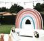 Penyewaan pesta luar ruangan terpal PVC Inflatable Rainbow bouncer dengan slide anak-anak combo bouncing house